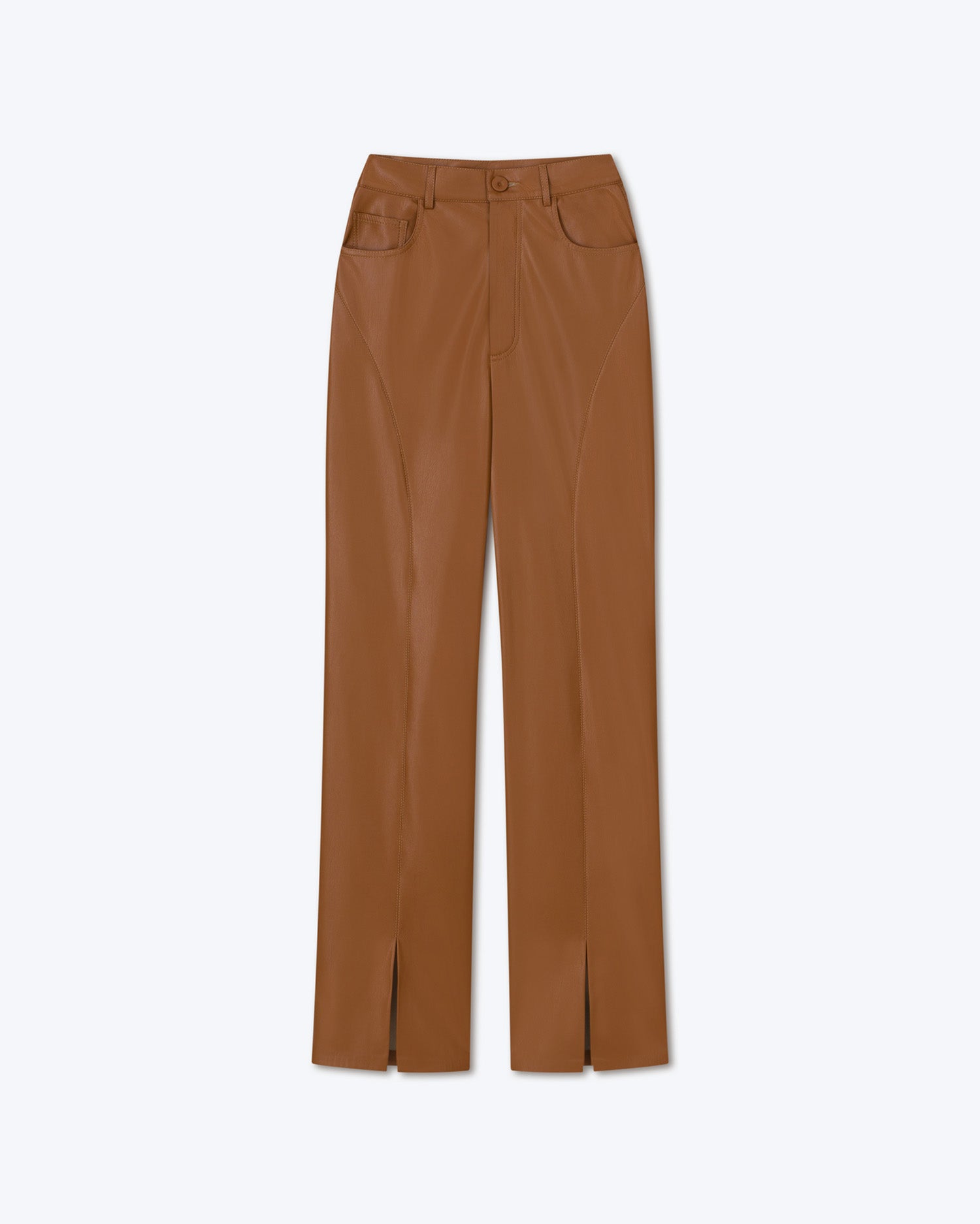 Basha Okobor Alt-Leather Split Hem Trousers | Tobacco