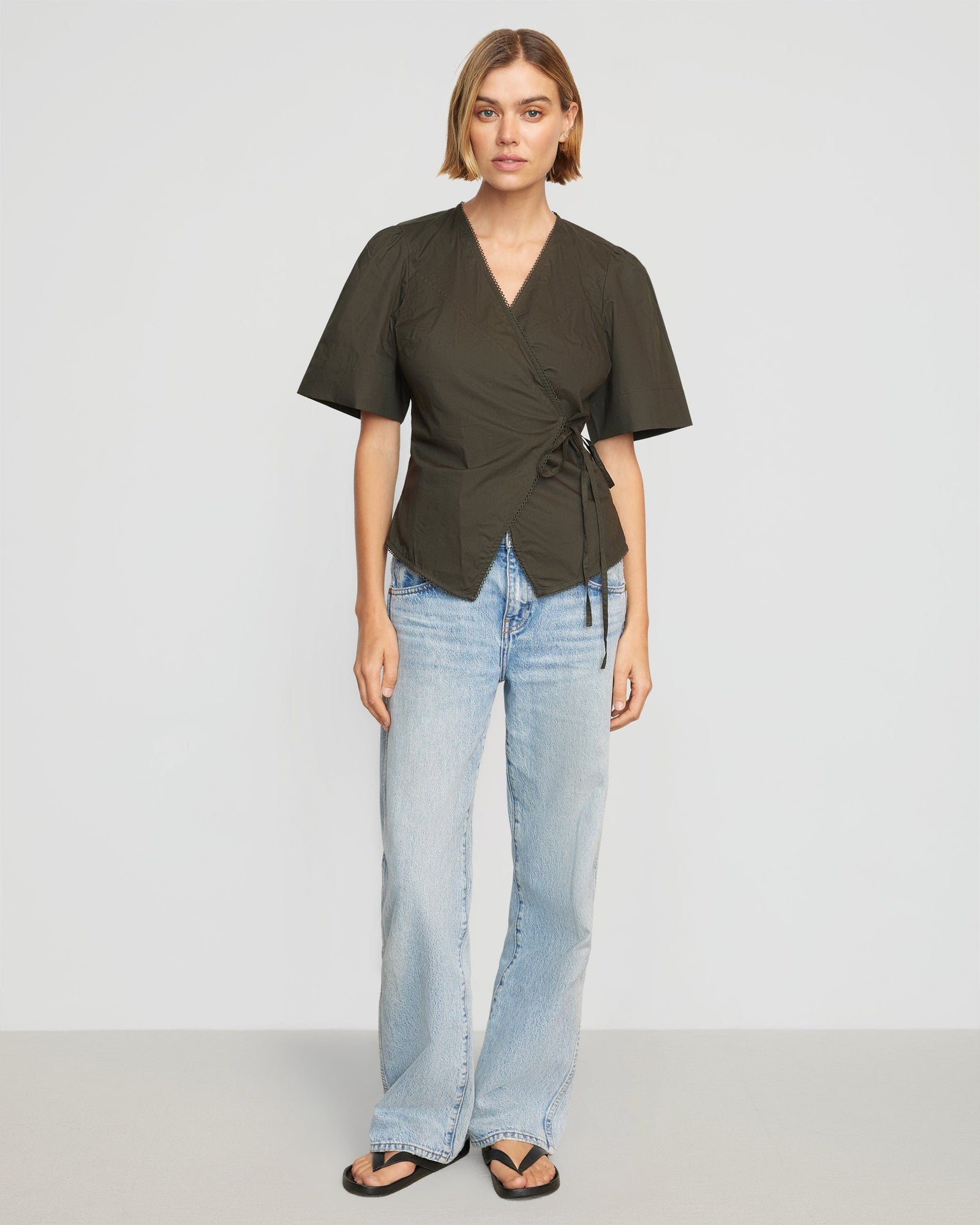 Joanna | Chidi Structured Short-Sleeve Wrap Blouse in Size Small