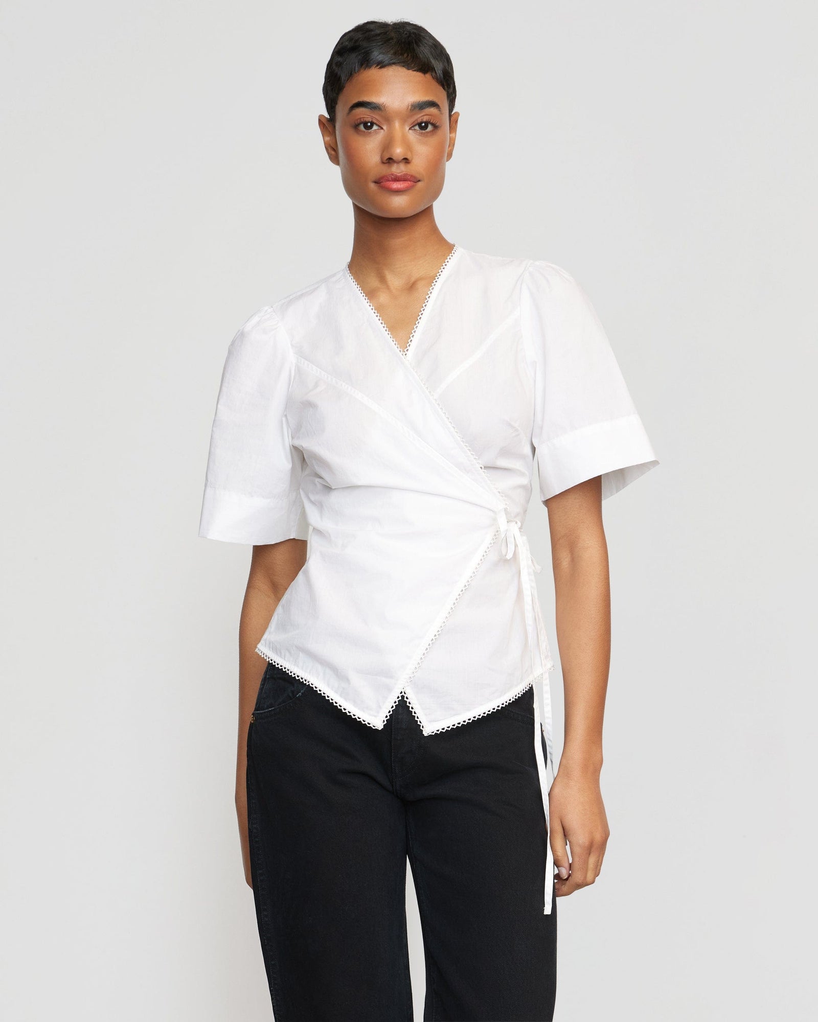 Simone | Chidi Structured Short-Sleeve Wrap Blouse in Size Small