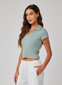 Collared Crop Top | Clean Sage