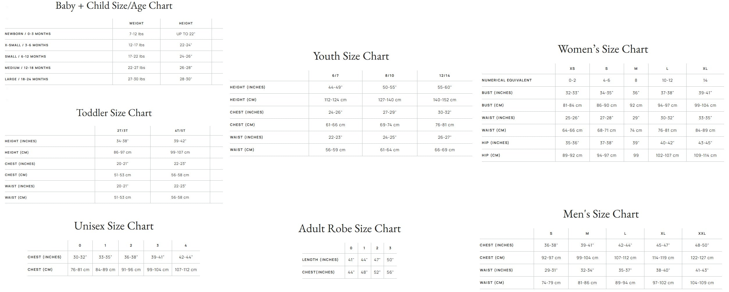 Product size guide