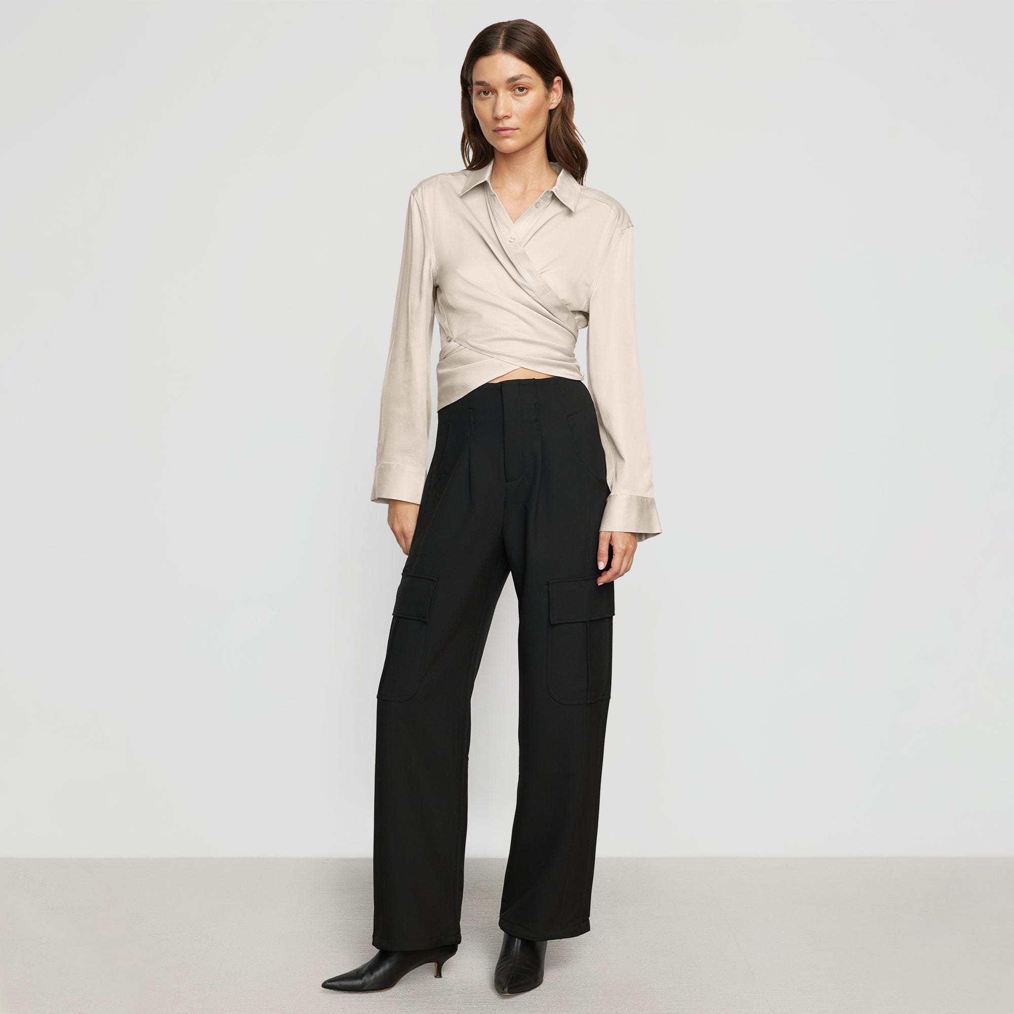 Renée | Cory Satin Tencel Wrap Blouse in Size Small