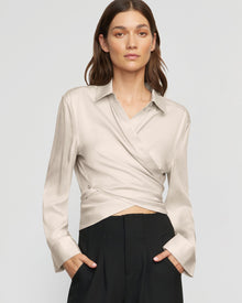 Renée | Cory Satin Tencel Wrap Blouse in Size Small