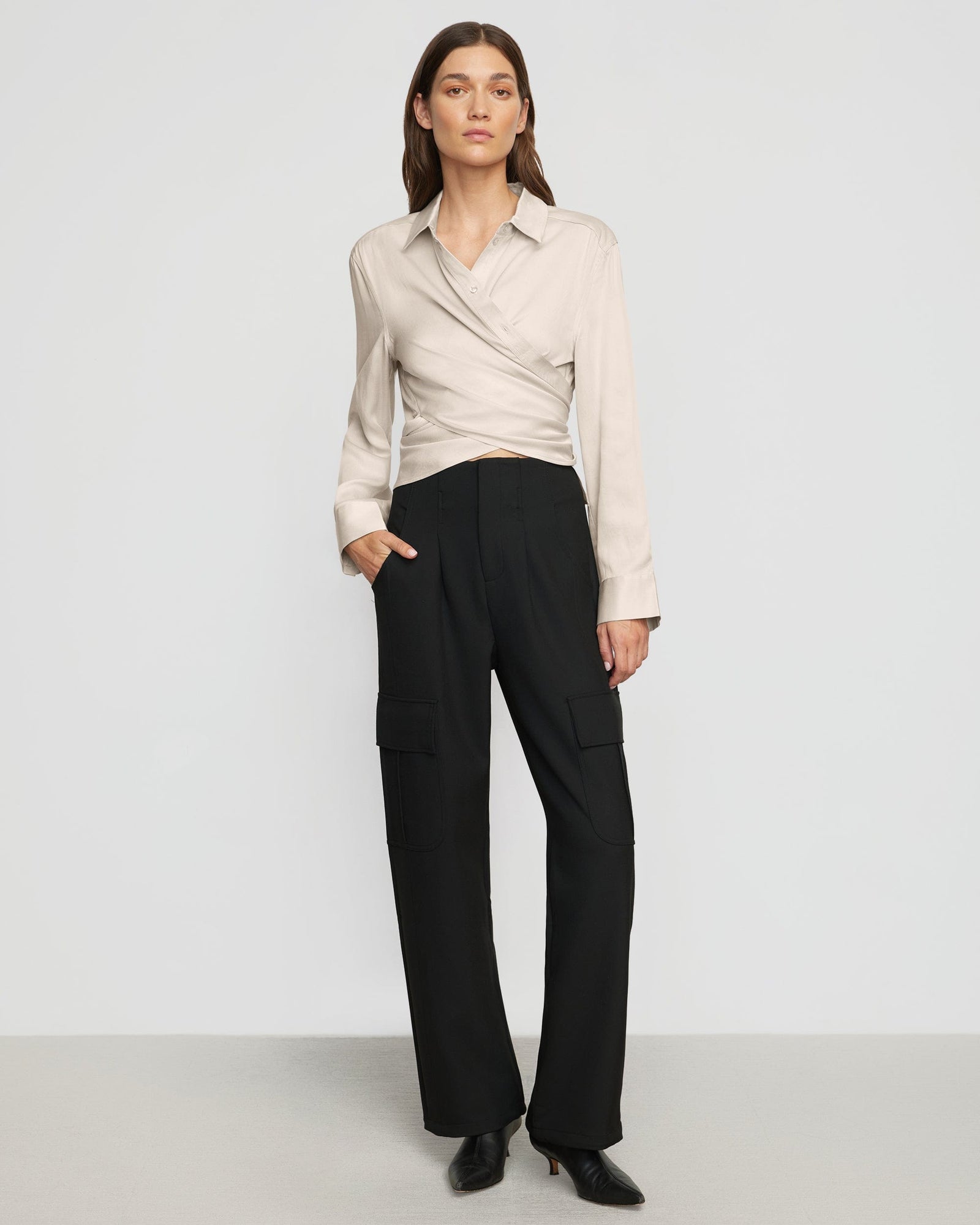 Renée | Cory Satin Tencel Wrap Blouse in Size Small