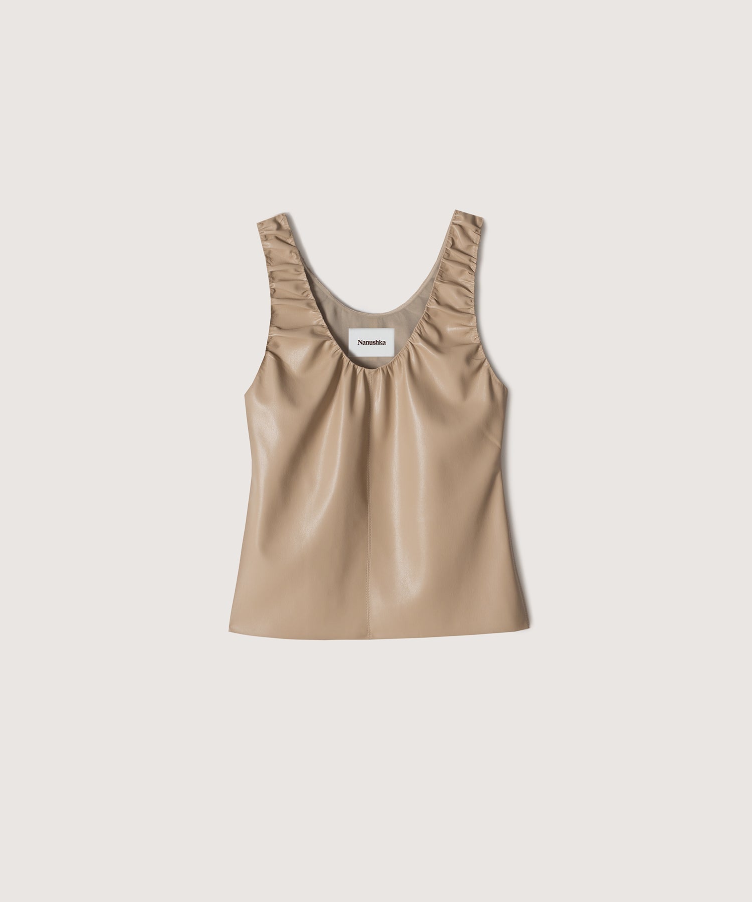 Womens | Yael Ruched Vegan Leather Top | Sandstone