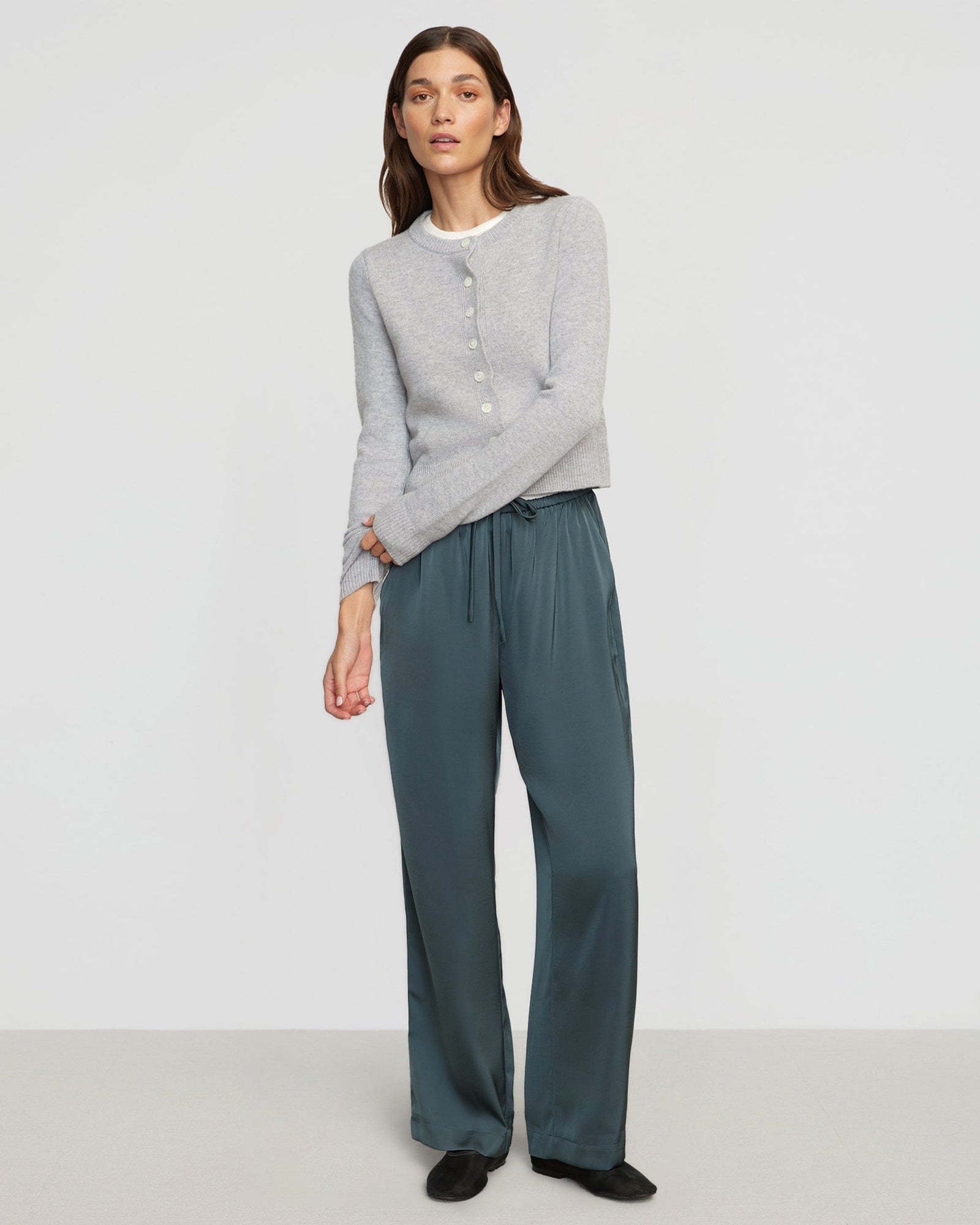 Renée | Dana Stretch-Waist Satin Pant in Size Small