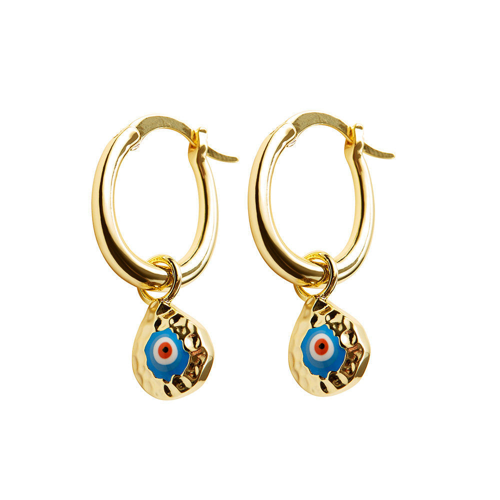 The Hammered Evil Eye Drop Earrings | Gold Vermeil