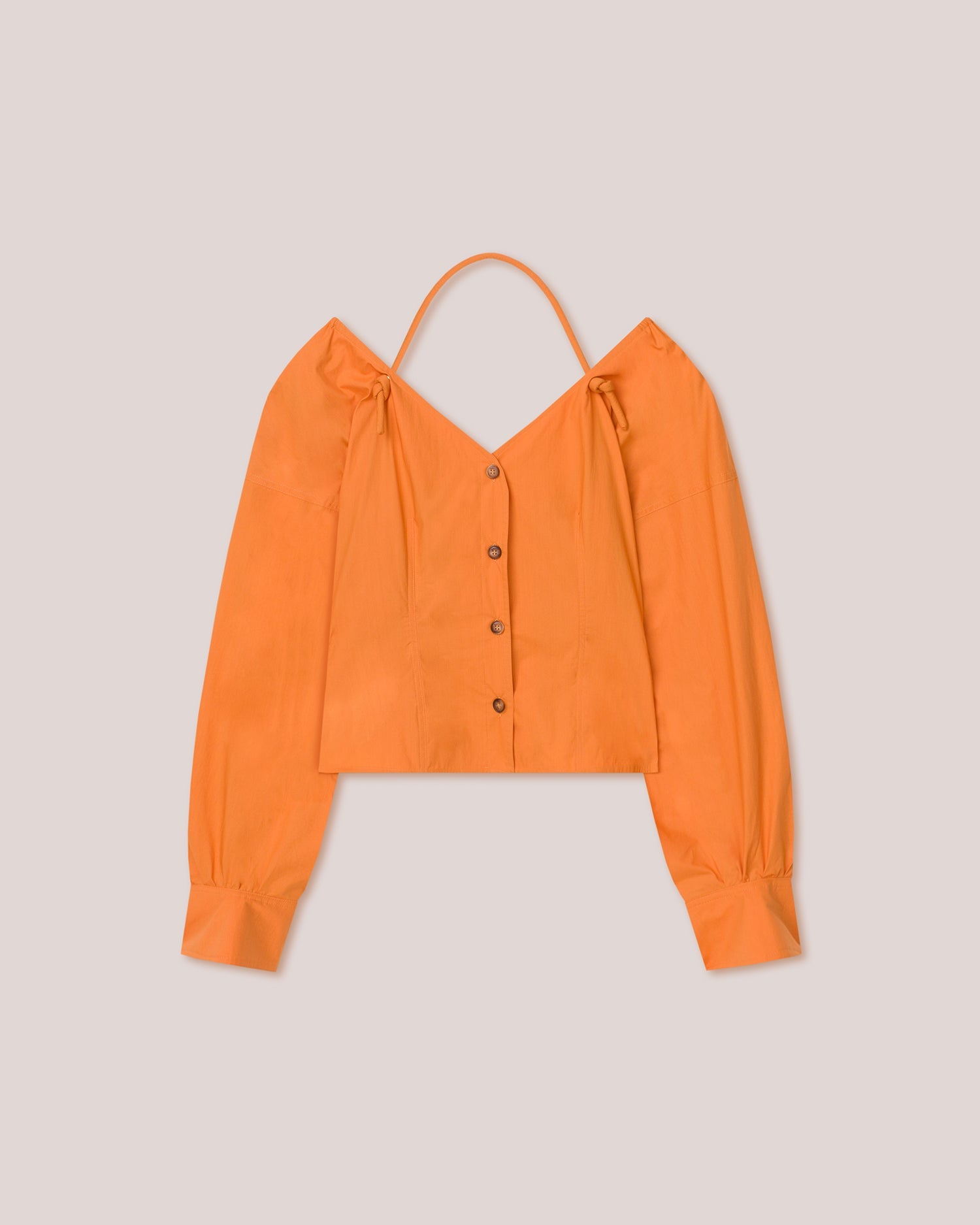 Tami Light Poplin Tie-Neck Top | Orange Merino