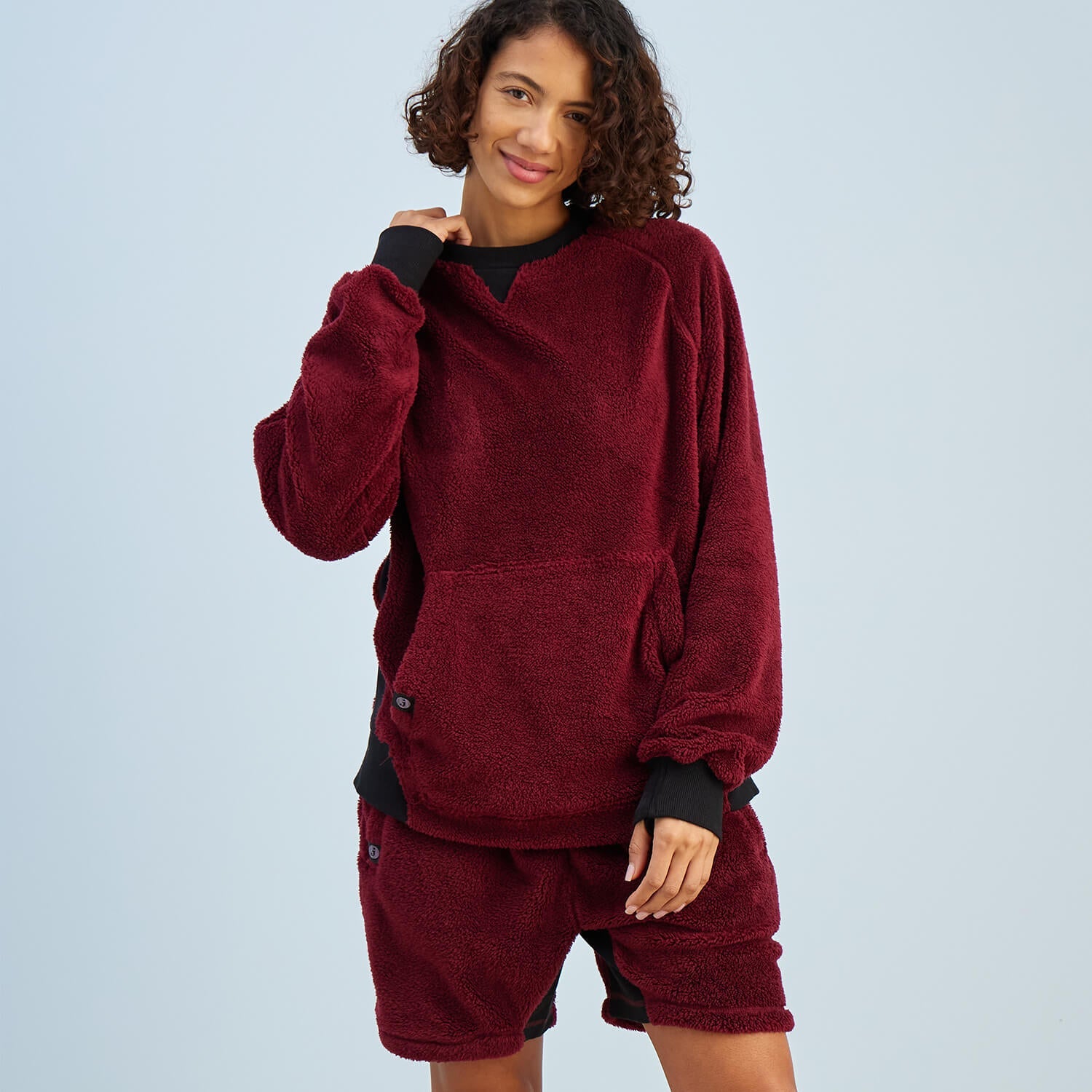 Sherpa Fleece Lounge Shorts | Cabernet/Black