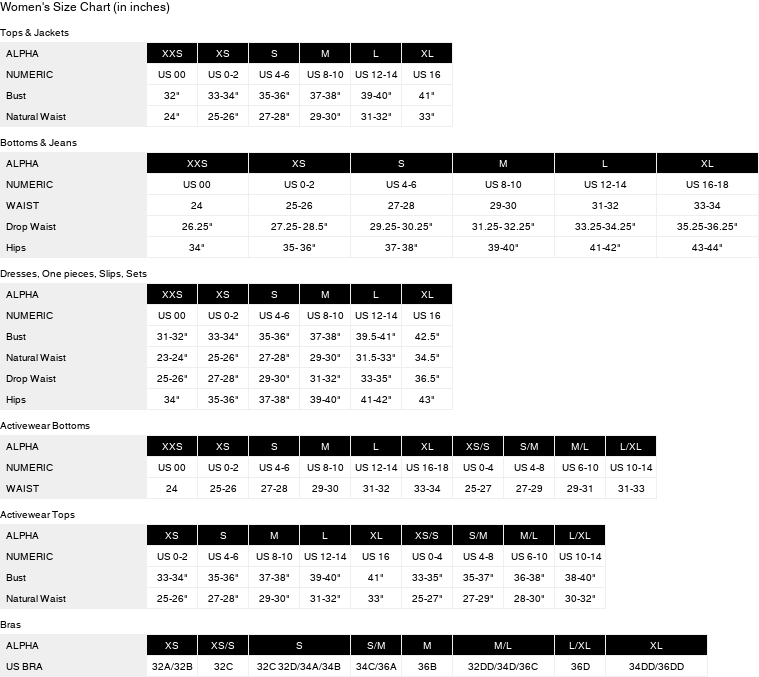 Product size guide