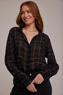 Hidden Placket Button Down - Stippled Plaid Print