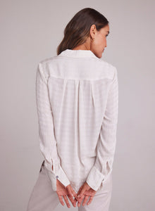 Pleated Button Down Shirt -Soft Alabaster