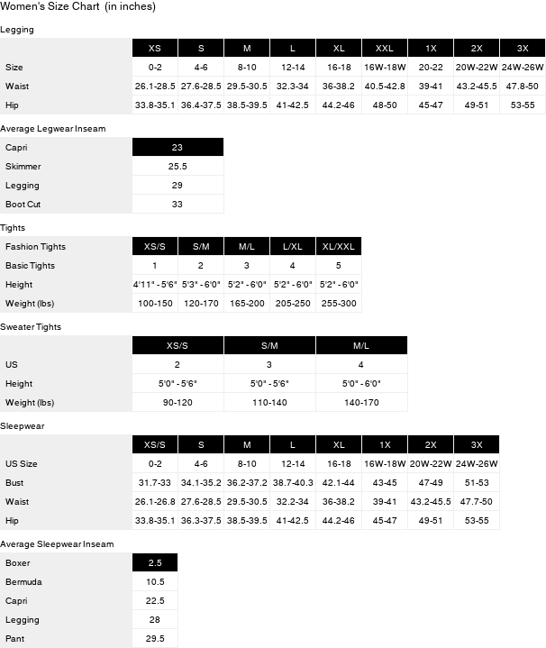 Product size guide