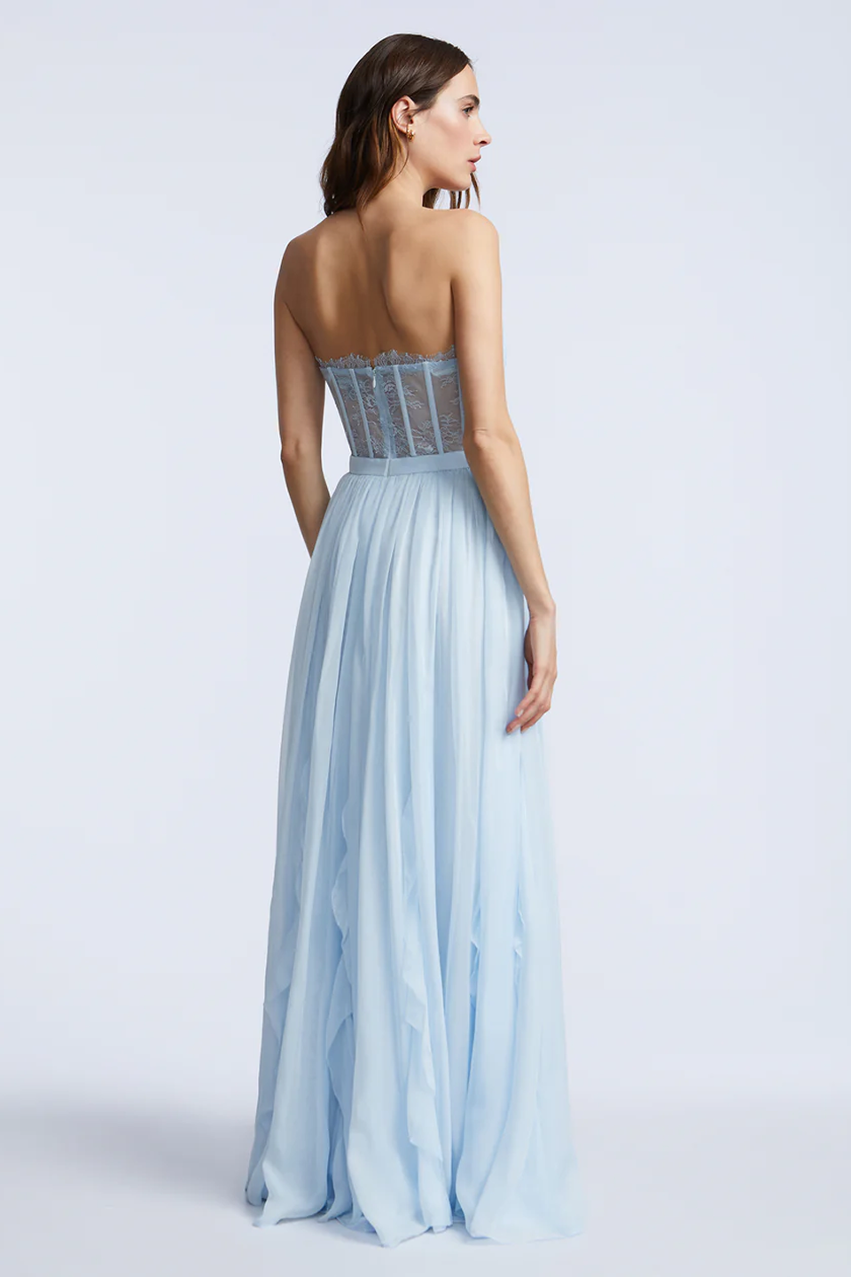 Lace Bodice Chiffon Ruffle Gown | Skyway