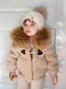 Shearling Camel Bomber Coat Faux Fur - Petite Maison Kids