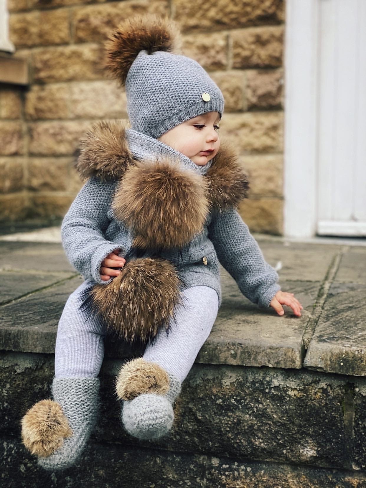 Cashmere Pram Coat with Natural Trim - Petit Maison Kids