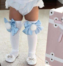 Lana Ruffle Socks with Poms and Bows  | Blue