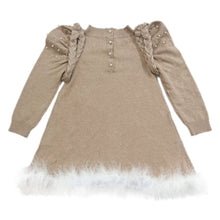 Anna Beige Knit Dress with Feathered Hem | Beige