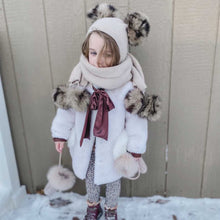 Honeycomb Beige Cashmere Bonnet with Animal Print Poms - Petite Maison Kids