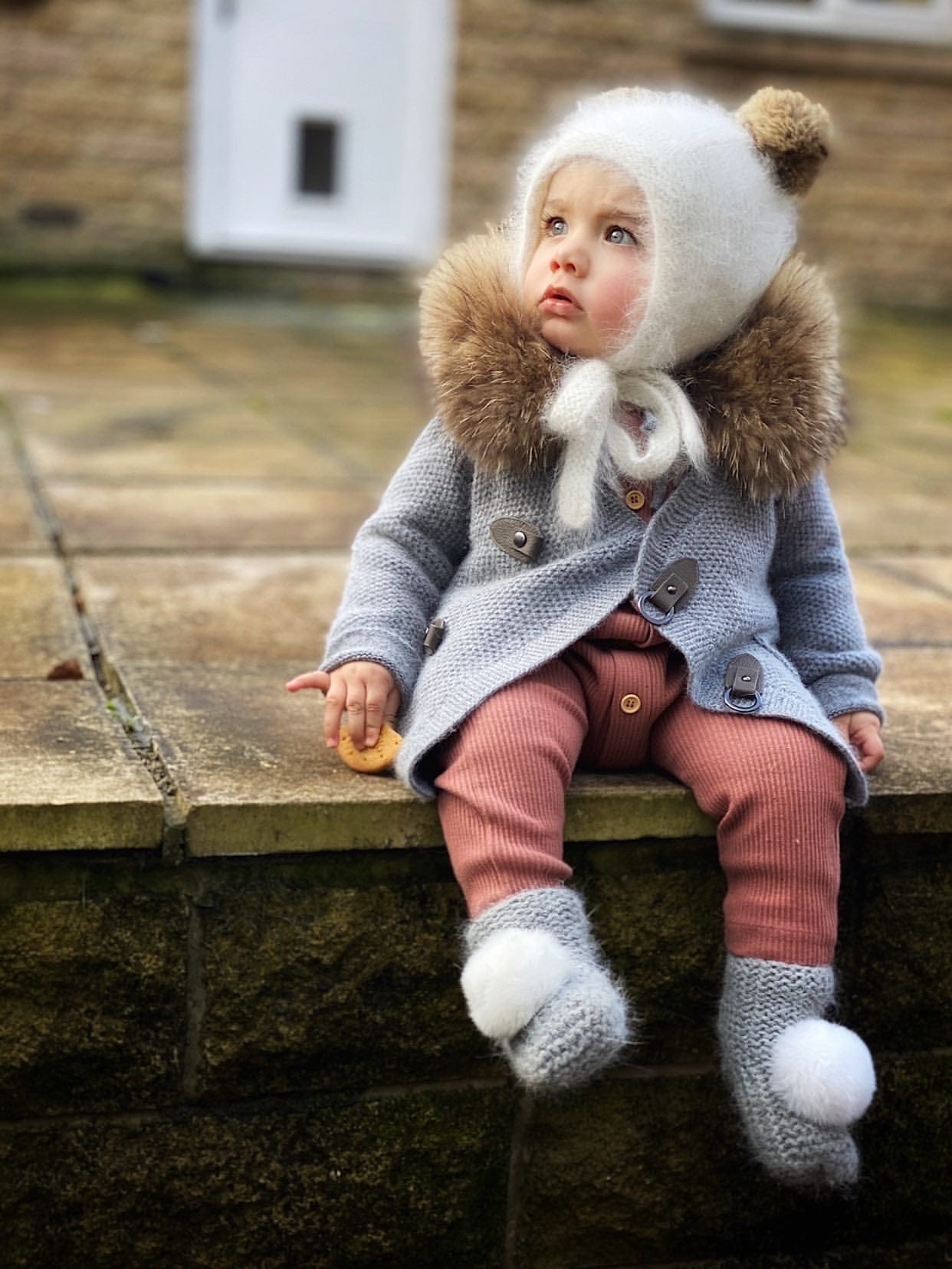 Cashmere Pram Coat with Natural Trim - Petit Maison Kids