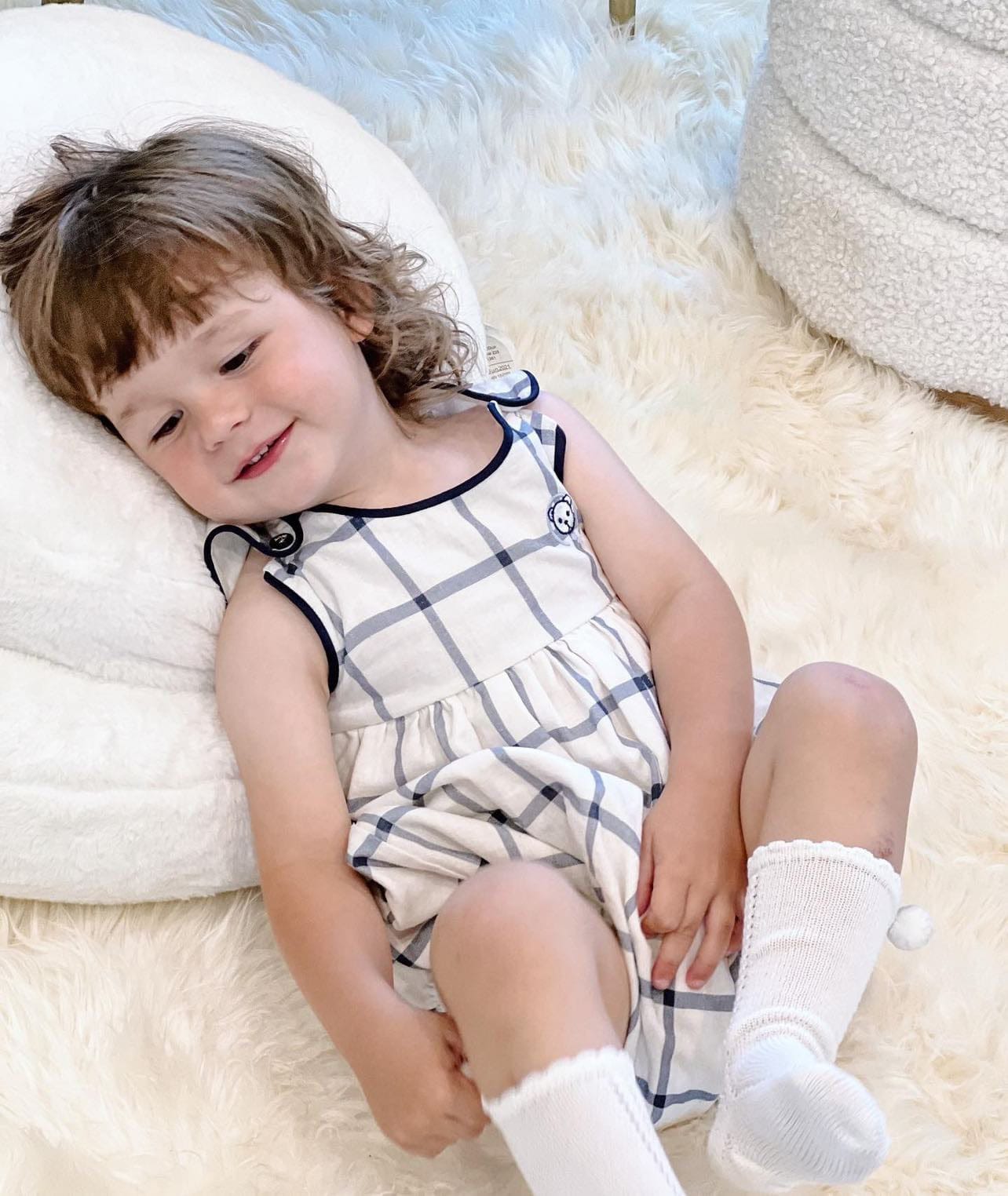 Checkered Linen Romper - Petite Maison Kids