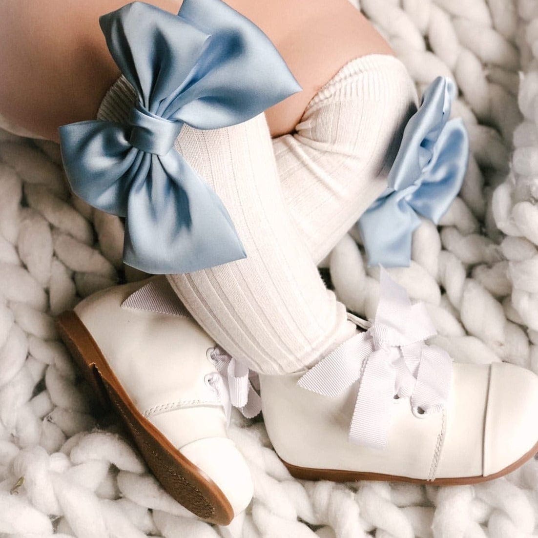 Abigail Satin Bow Socks  | Blue