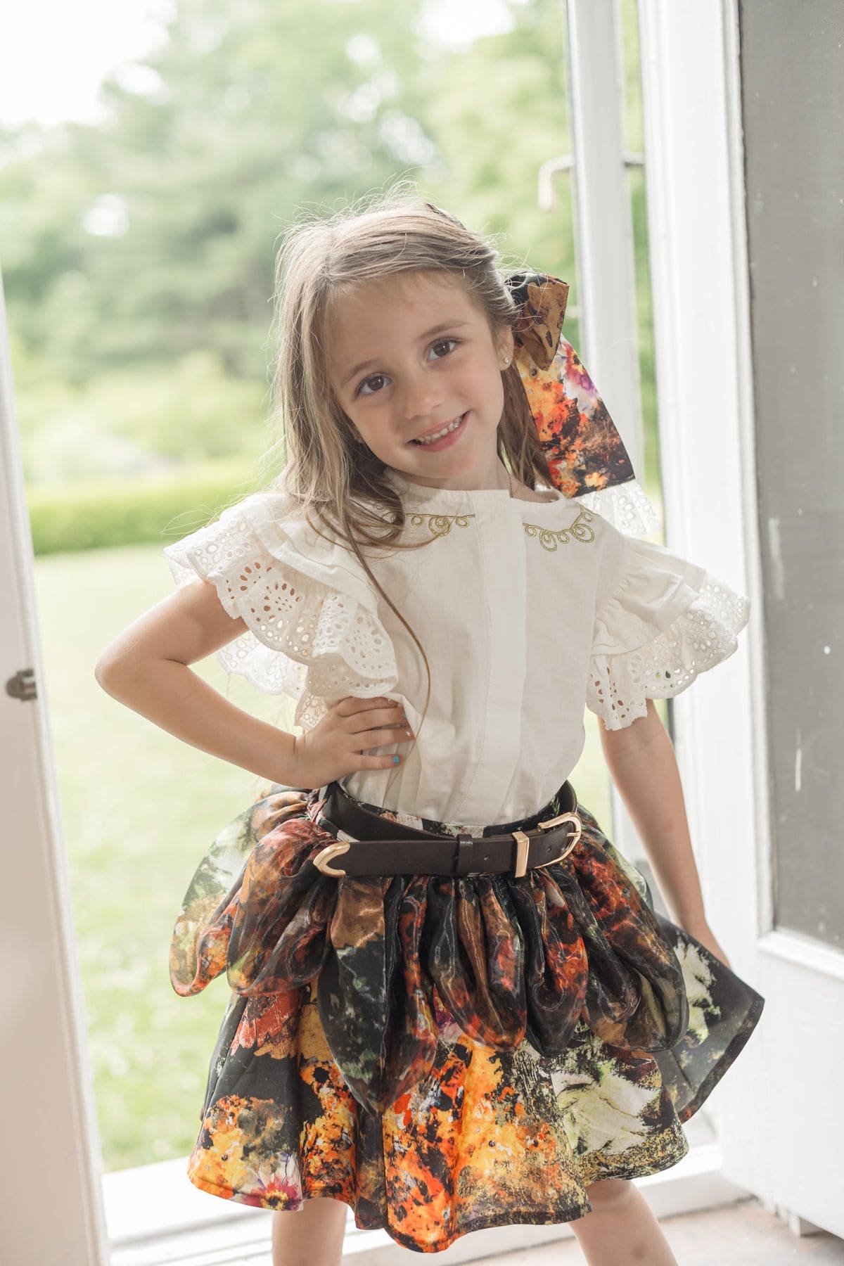 Alexis Blouse and Skirt Set | Brown Flower Print