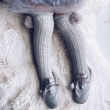 Grey Knee High Socks with Poms  | Grey