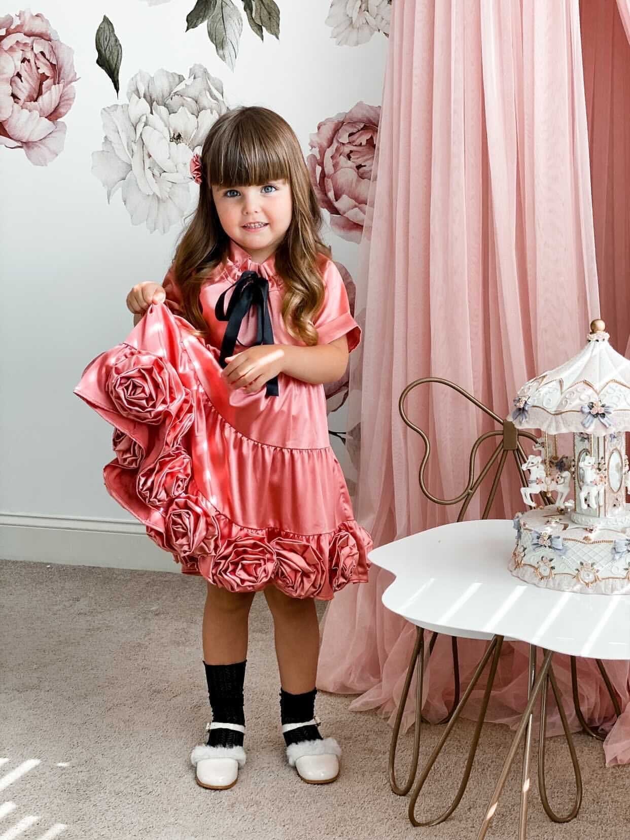 Satin Rose Dress - Petite Maison Kids