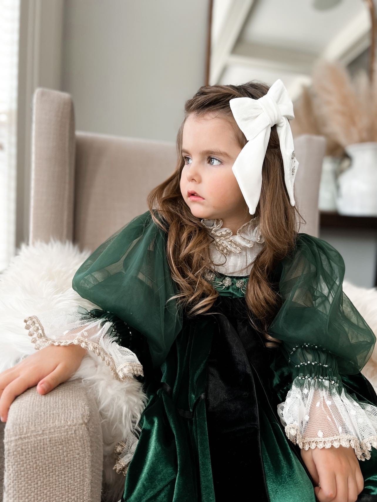 Aurora Royal Green Velour Dress - Petite Maison Kids