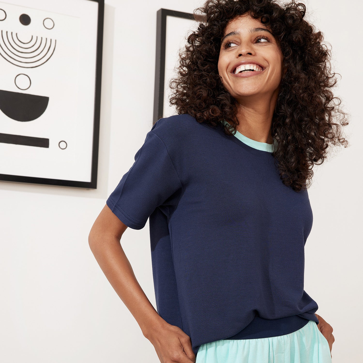 Modal French Terry Lounge Tee | Navy/Mint