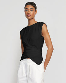 Janae Sleeveless Wrap Jersey Tee | Black