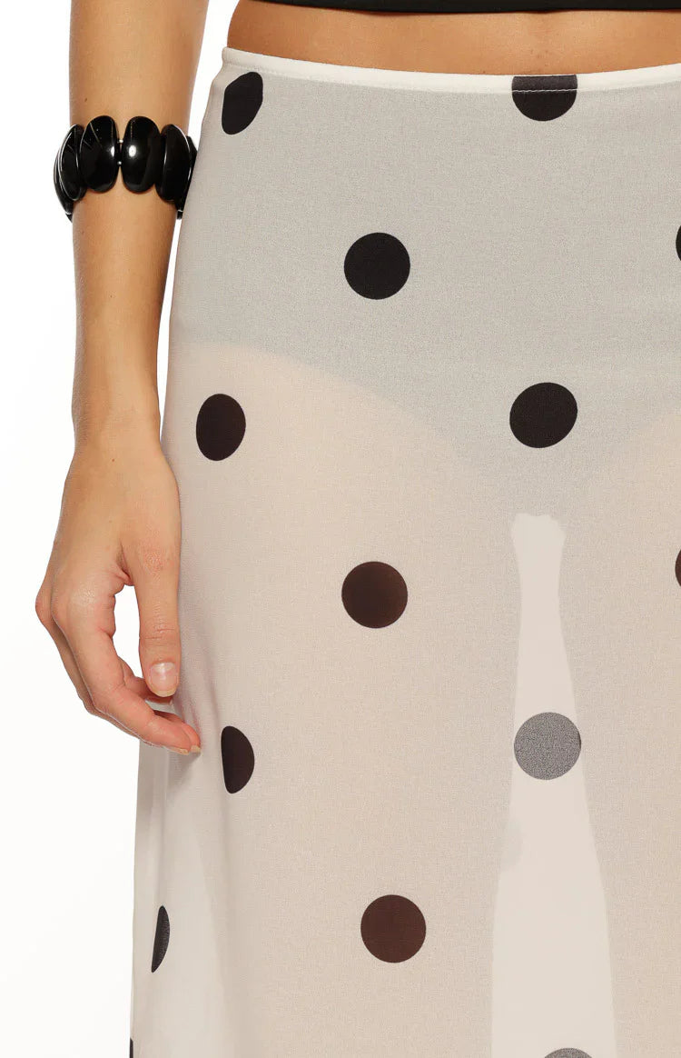 Jordan Sheer Midi Skirt | White Polka Dot