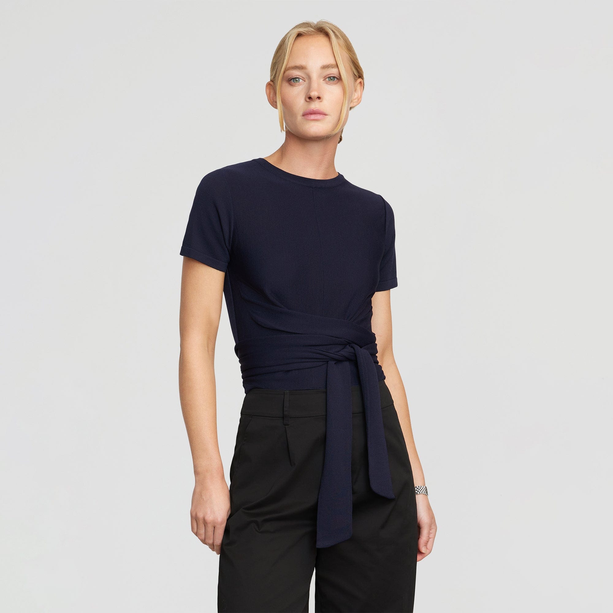 Jude Cropped Wrap Top | Navy