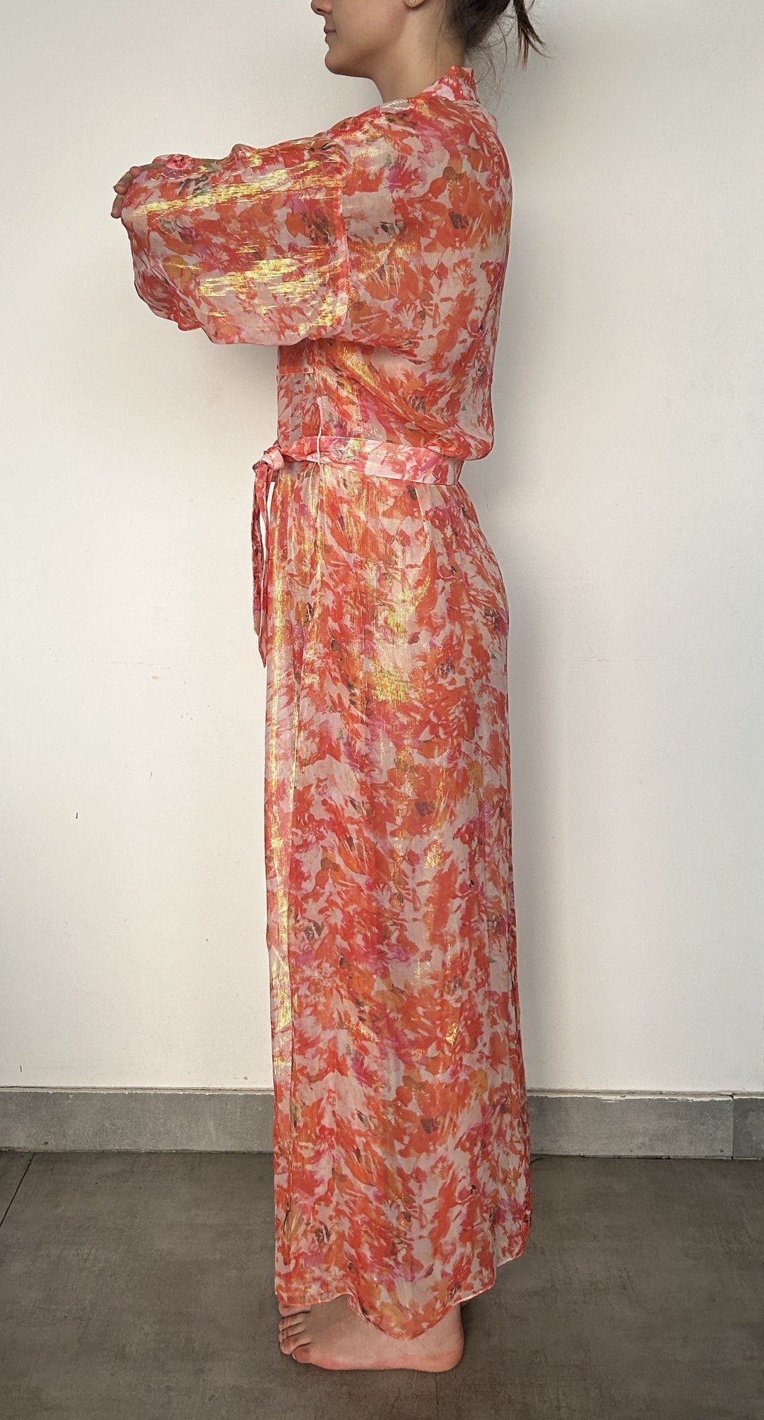Rococo Sand | Inv Viscose Georgette Cosmic Lurex Long Dress | Orange