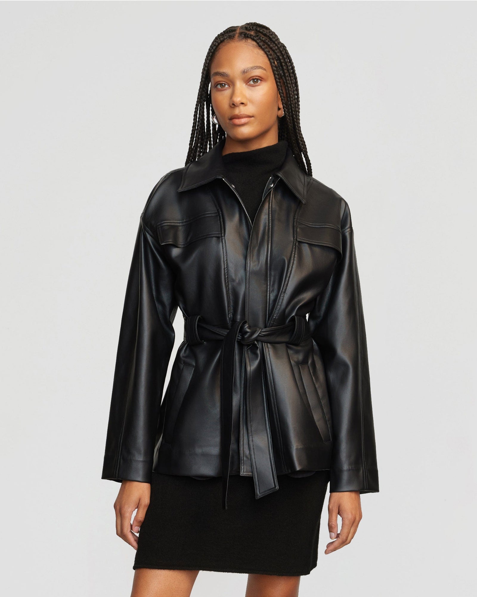 Dido | Kaden Tie-Waist Vegan Leather Jacket in Size Small