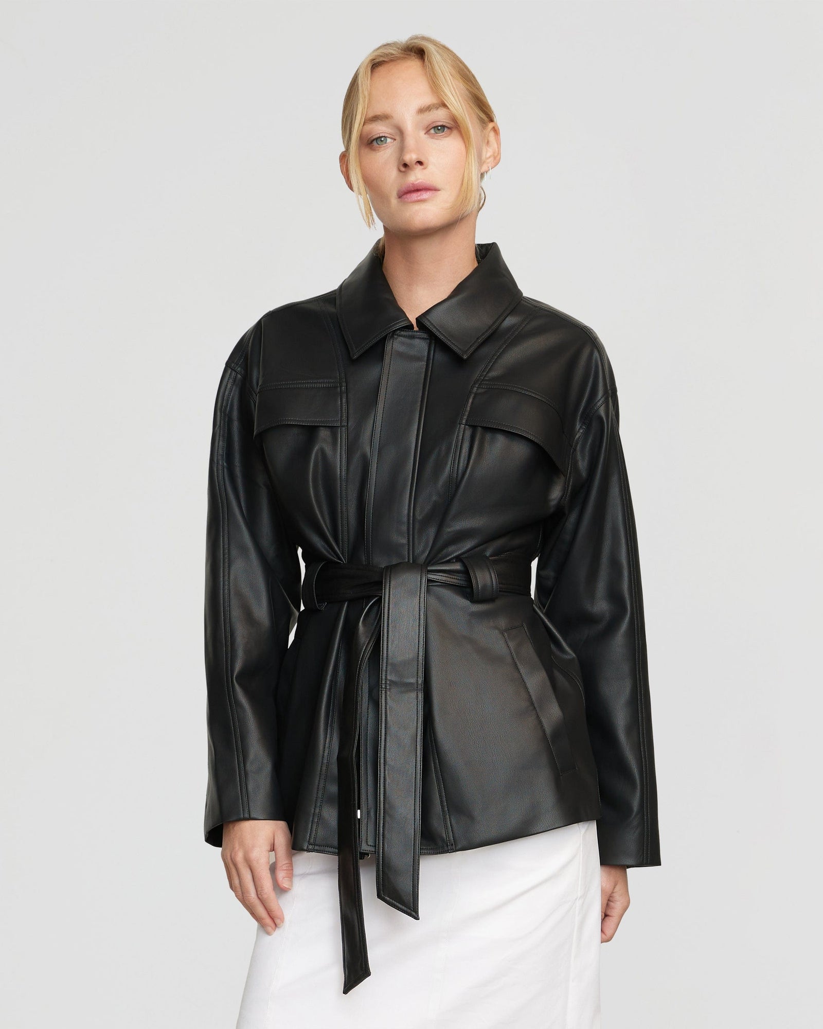 Riley | Kaden Tie-Waist Vegan Leather Jacket in Size Medium