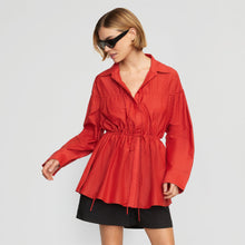 Kia Tie-Front Cotton-Silk Tunic Blouse | Poppy