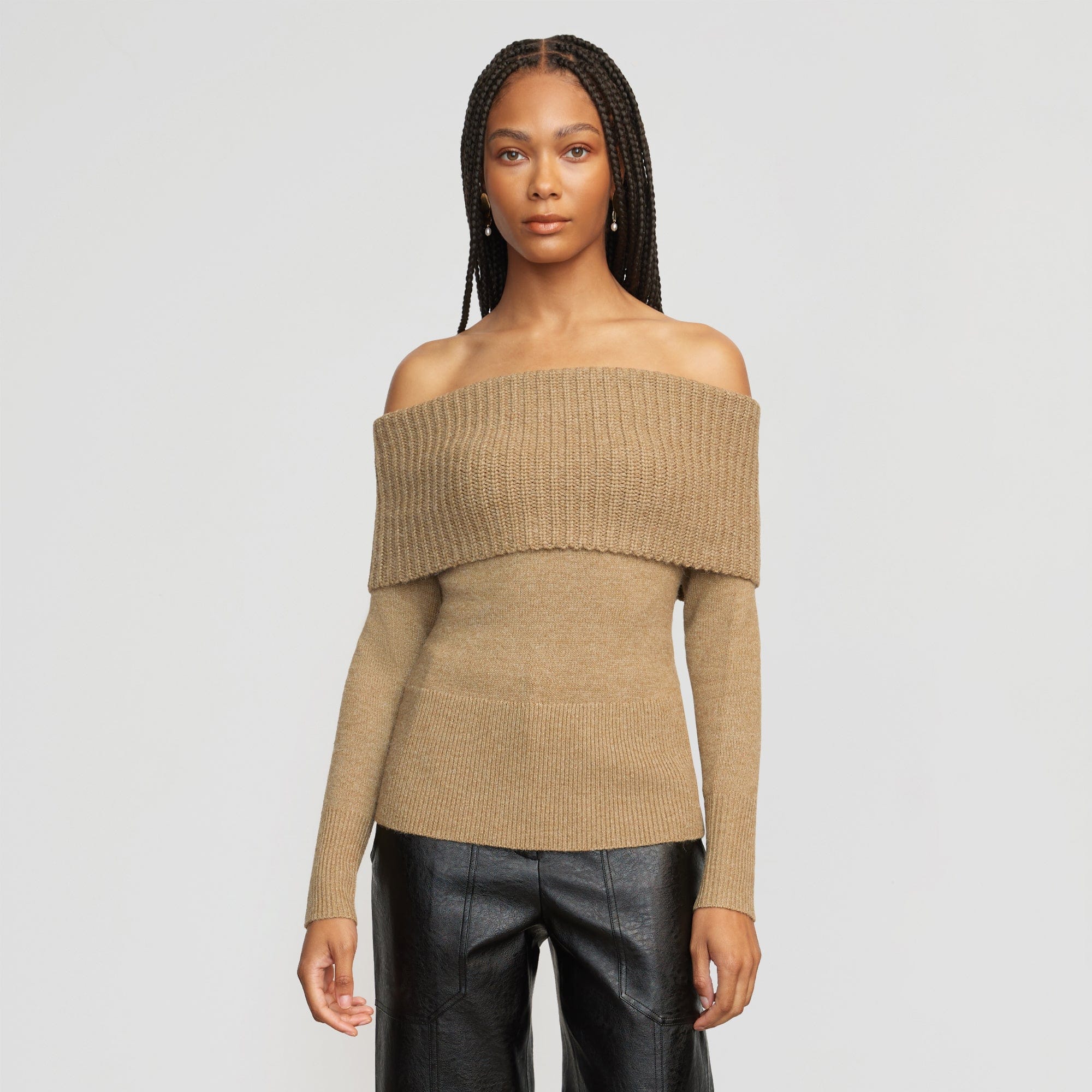 Kiana Ribbed Off-Shoulder Sweater | Walnut