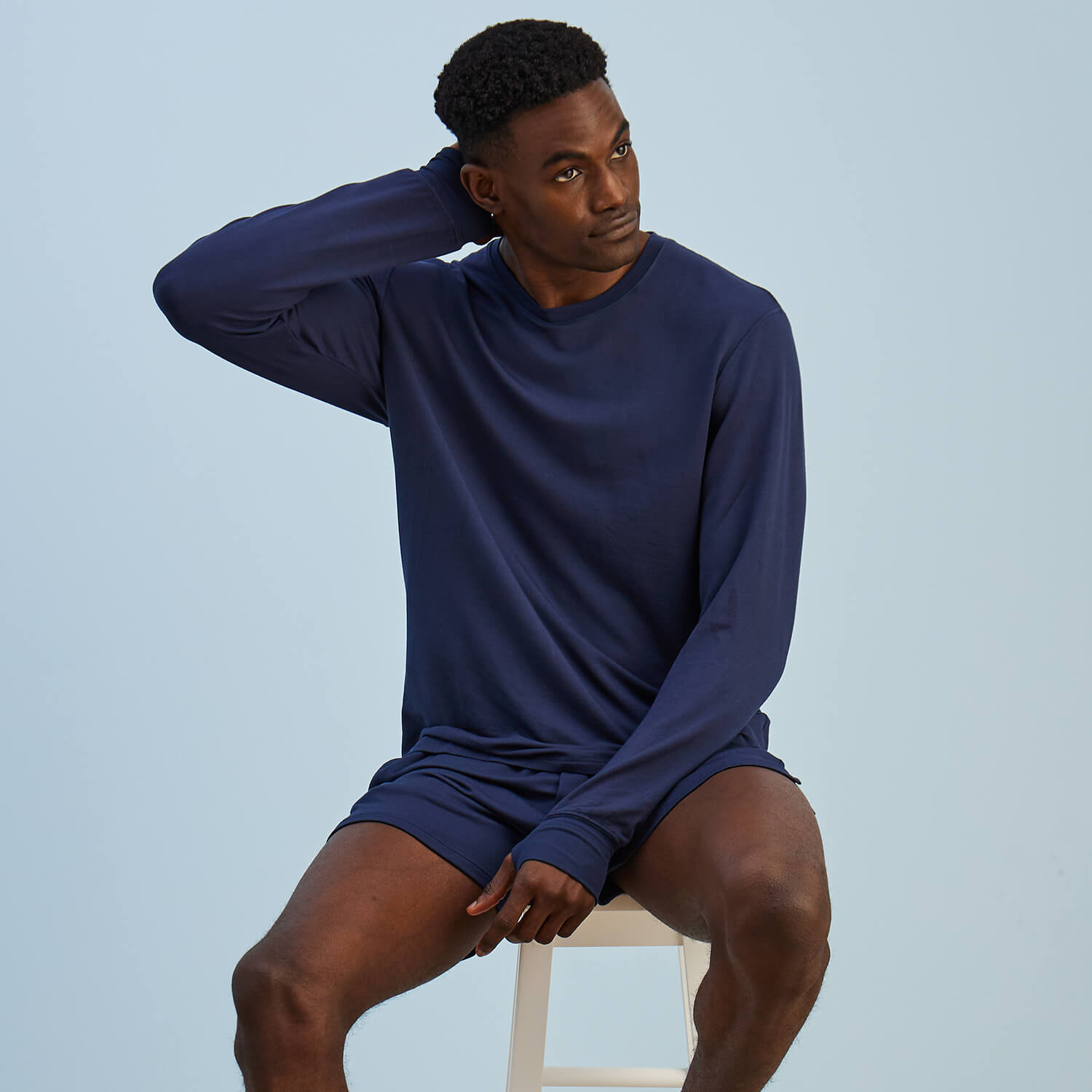 Modal French Terry Long-Sleeve Lounge Tee | Navy