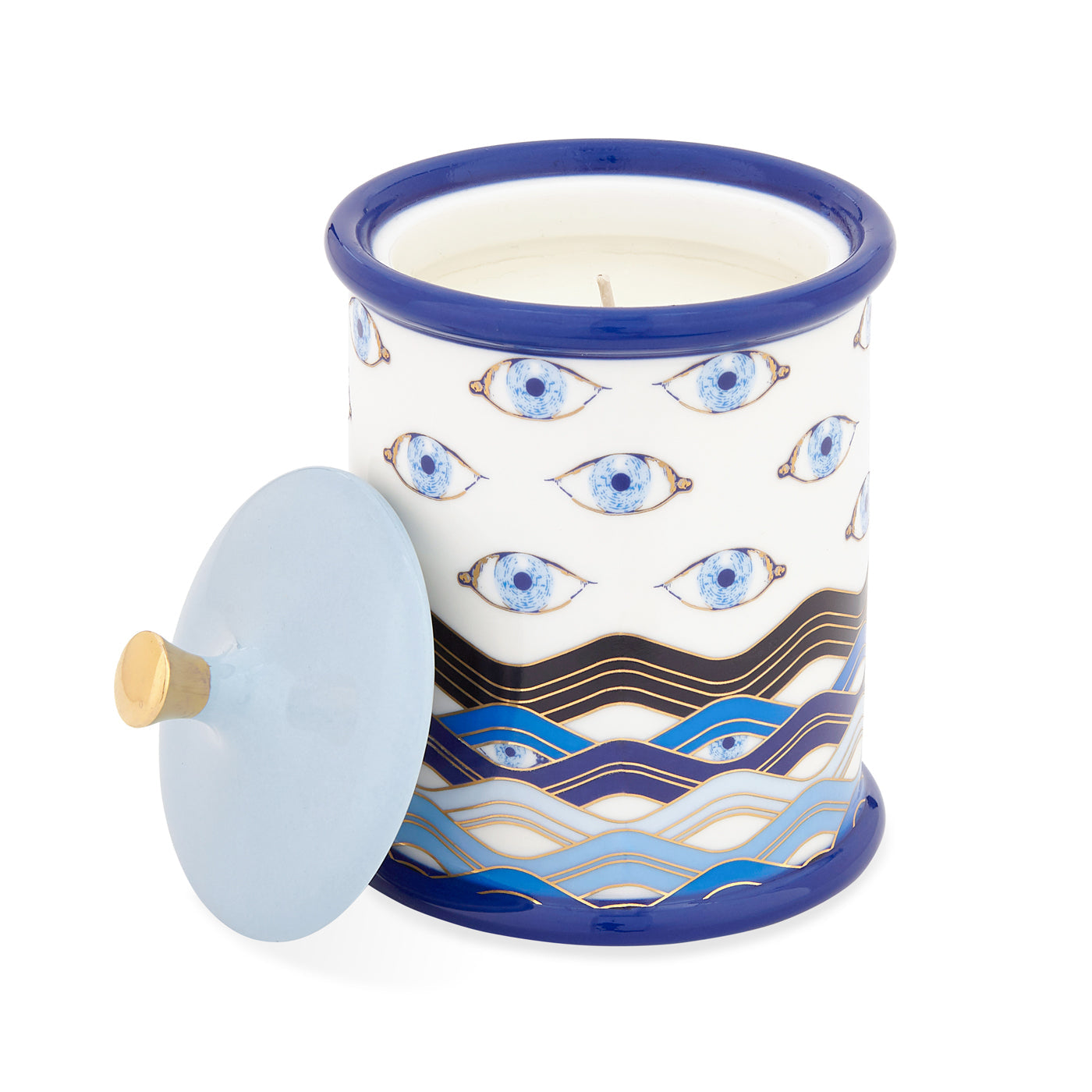 druggist lsd candle porcelain blue accents gold open - back view