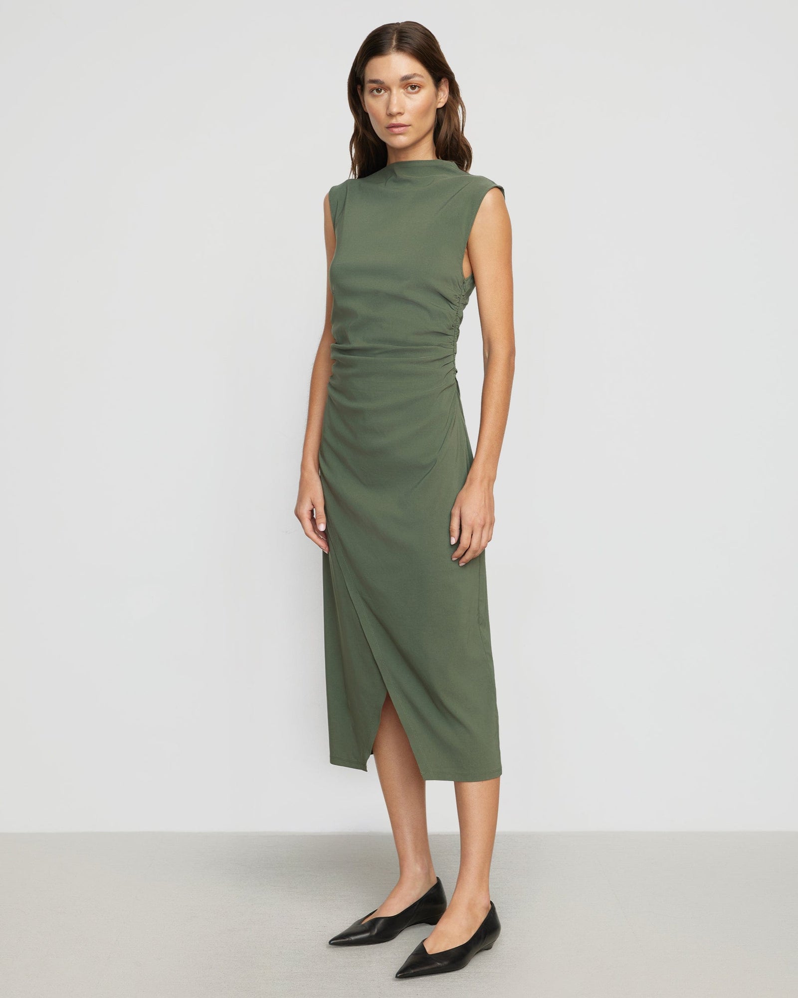 Renée | Manon Asymmetric-Neck Ruched Dress in Size Extra Small