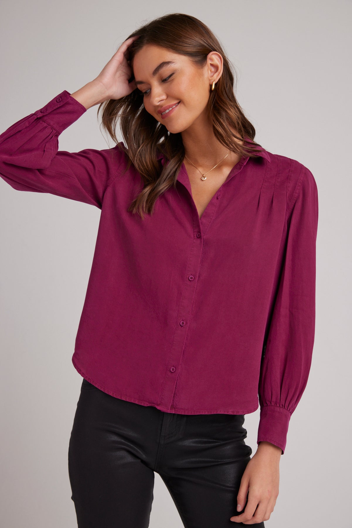 Pin Tucked Button Down - Dark Magenta