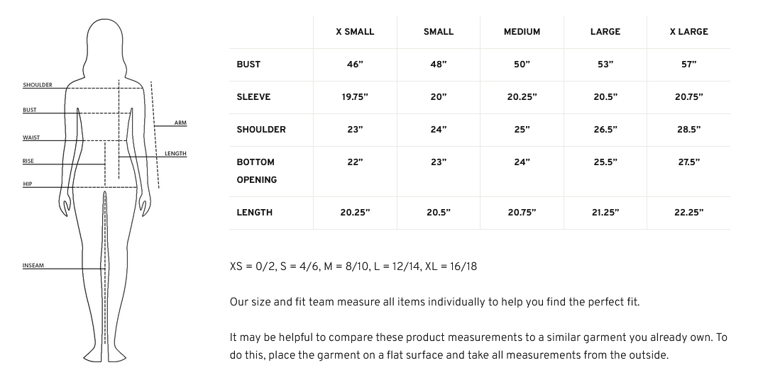 Product size guide