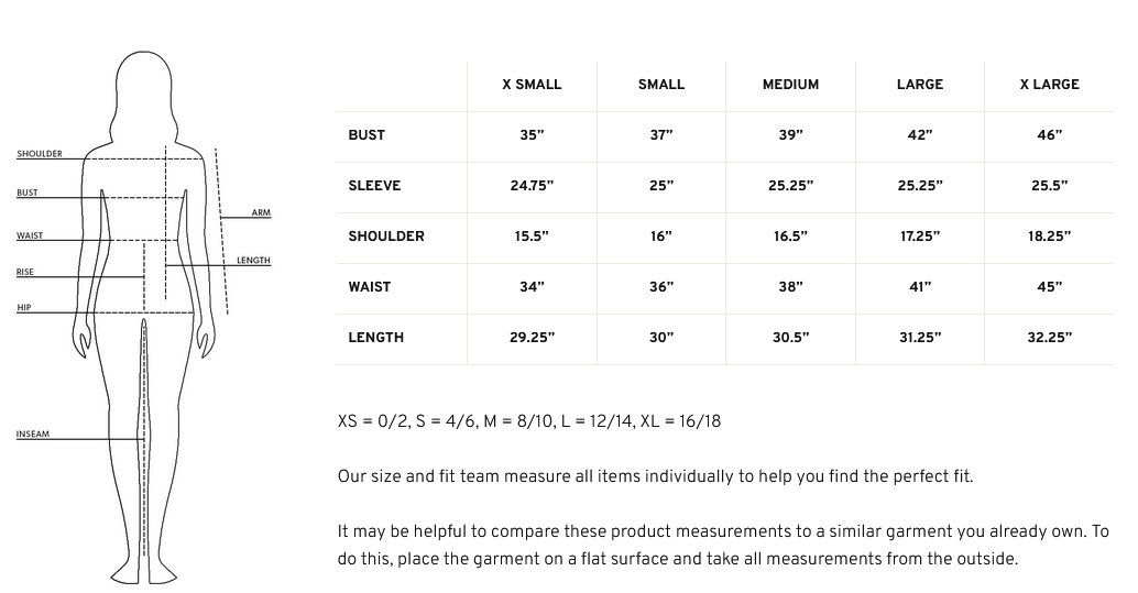 Product size guide