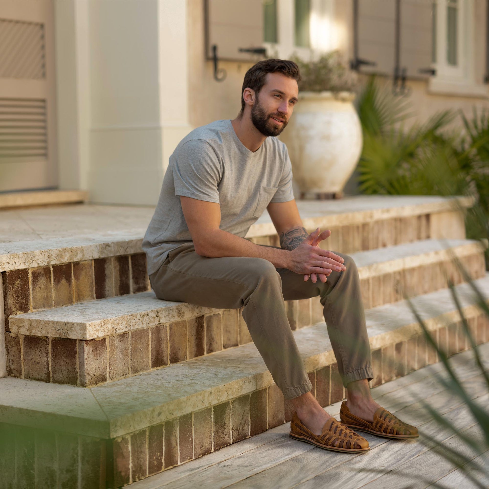 Image 5 of the Men's Huarache Sandal Saddle Brown/Brown Colorblock Men's Leather Slip On Nisolo