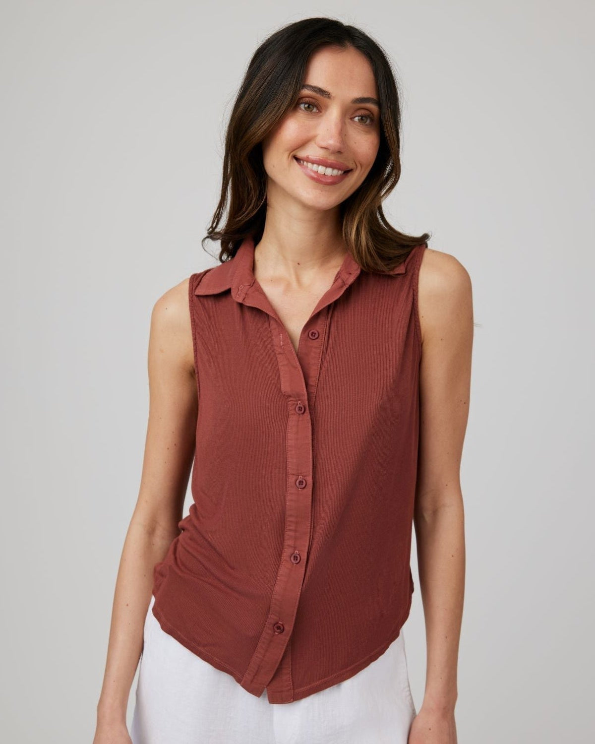 Mixed Sleeveless Button Down | Beachwood