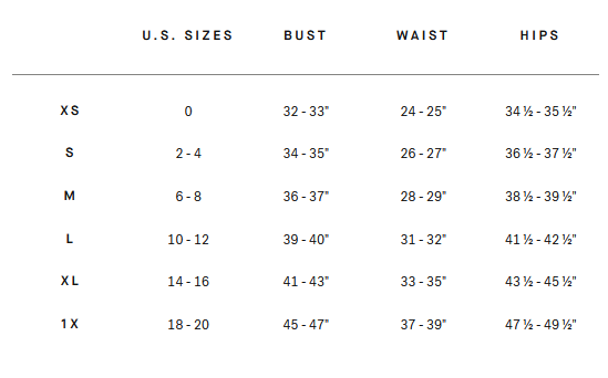 Product size guide