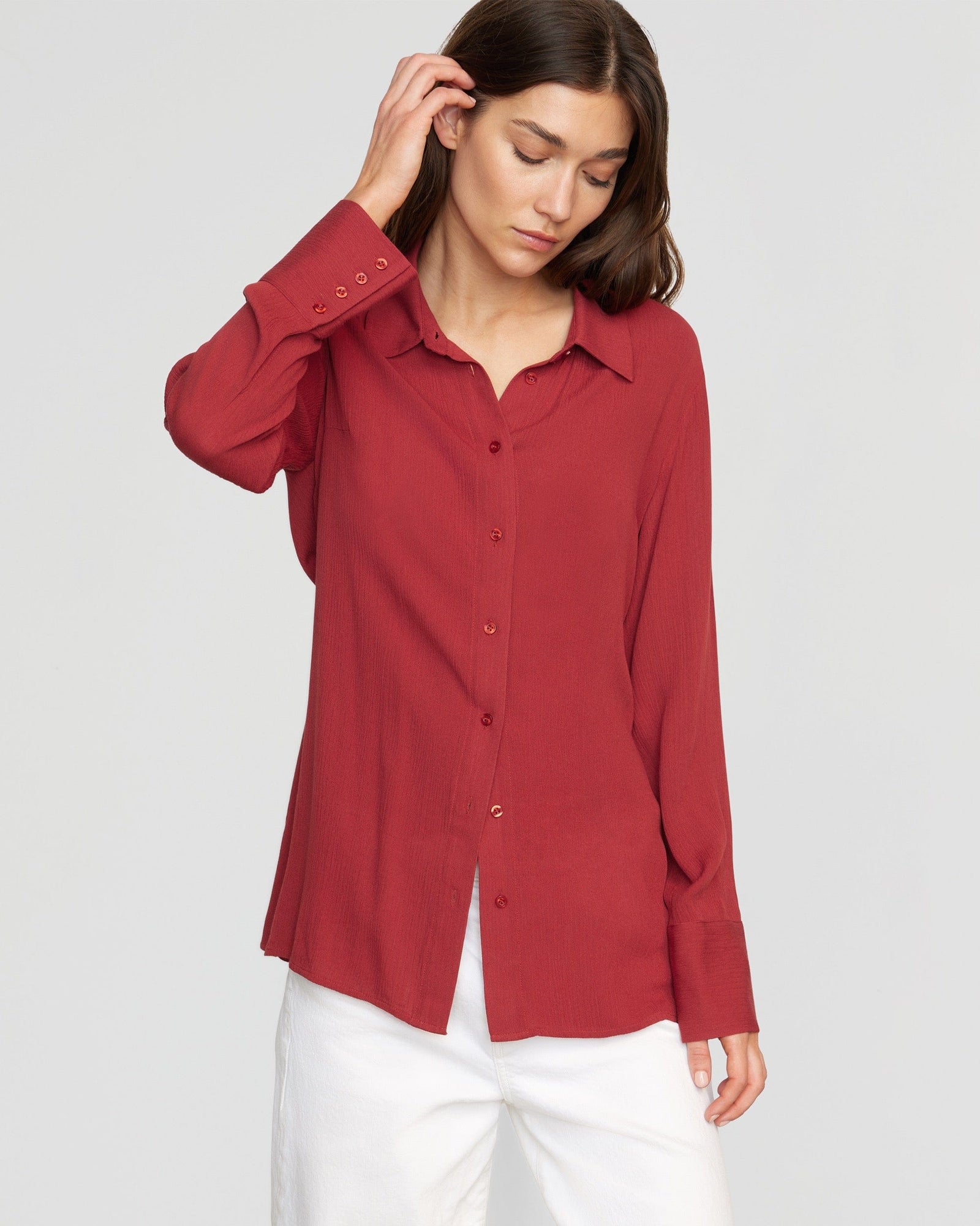 Renée | Navaz Semi-Sheer Tie-Back Shirt in Size Small