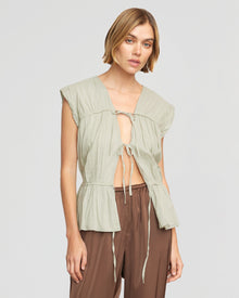 Joanna | Neha Tie-Front Tiered Blouse in Size Small